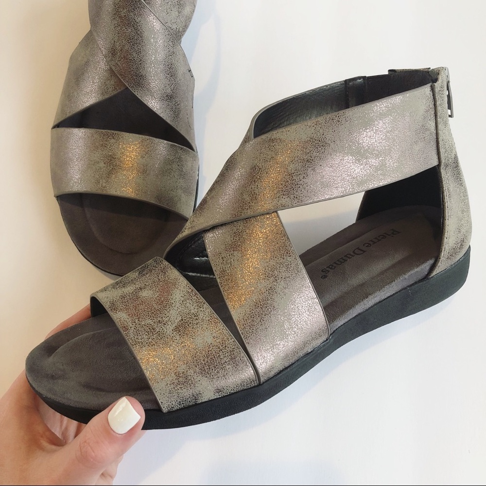 Metallic Grey Strap Sandals